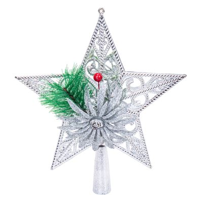 ESTRELLA ÁRBOL NAVIDAD PLATEADA 22X20CM