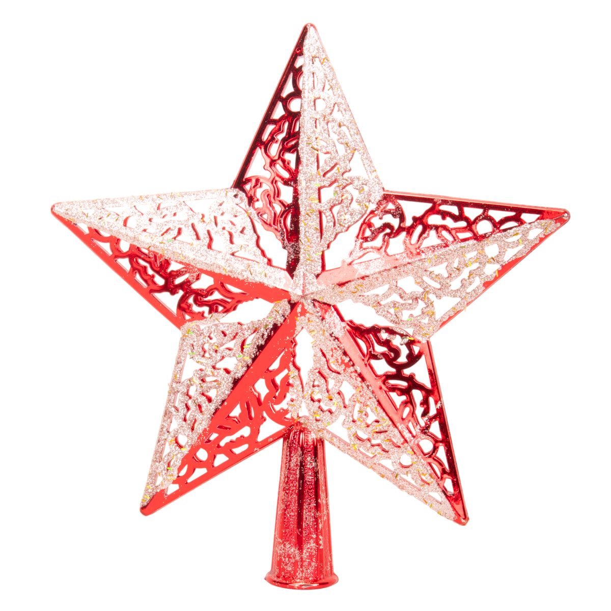 ESTRELLA ÁRBOL NAVIDAD ROJA/PLATA 20CM
