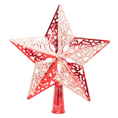 ESTRELLA ÁRBOL NAVIDAD ROJA/PLATA 20CM
