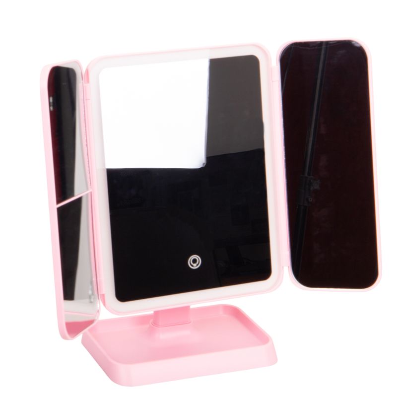 ESPEJO LED TOCADOR PLEGABLE CON ALMACENAMIENTO ROSA