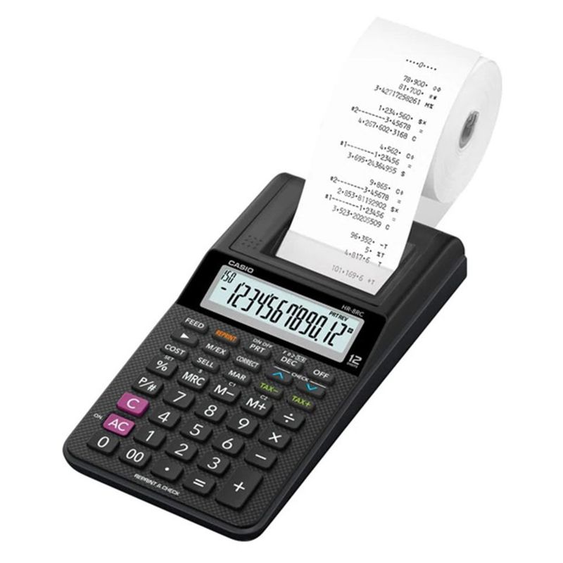 CALCULADORA CASIO CON MINI IMPRESORA HR-8RC-BK-DC 12 DIGITOS