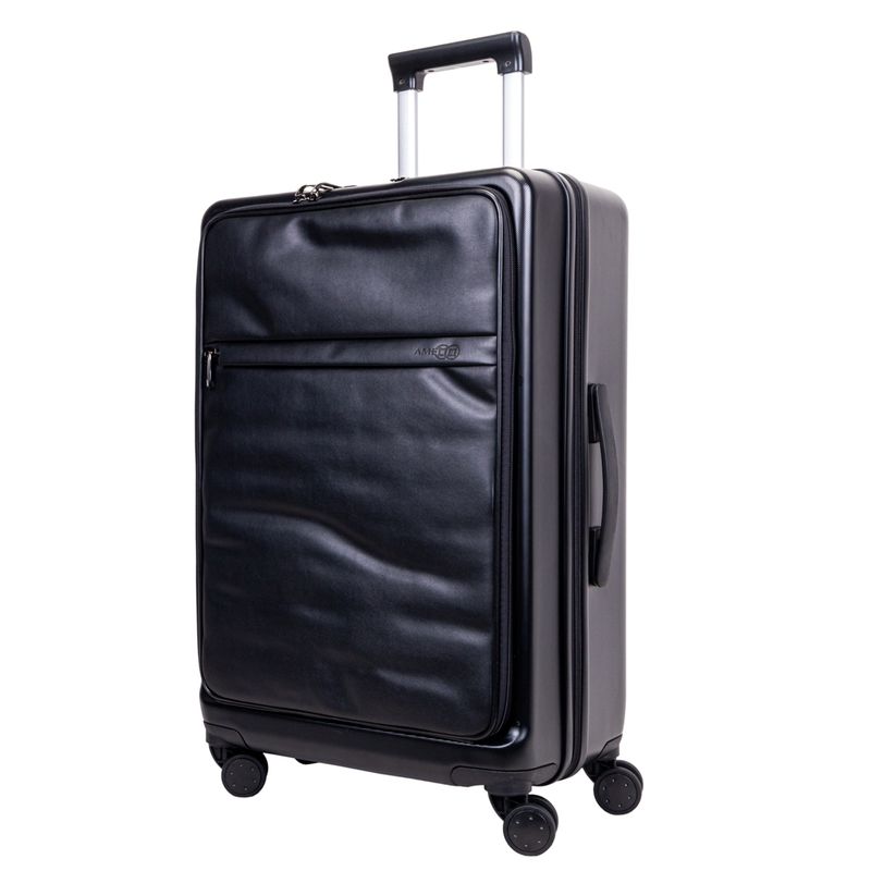 VALIJA AMENEWS ABS CON CUERO ECO. 24&quot; NEGRA