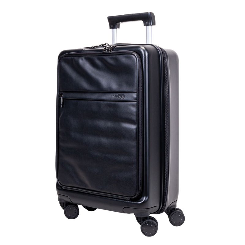 VALIJA AMENEWS ABS CON CUERO ECO. 20&quot; NEGRA