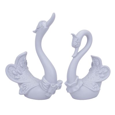 CISNES DECORATIVO DE RESINA 2PZS GRIS