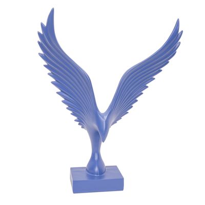 ESTATUA DECORATIVA DE AVE EN RESINA 46 CM AZUL