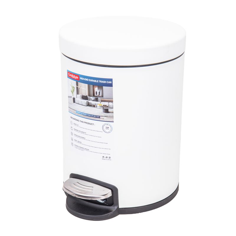 CESTO DE BASURA REDONDO 5L ACERO INOX - BLANCO OPAL