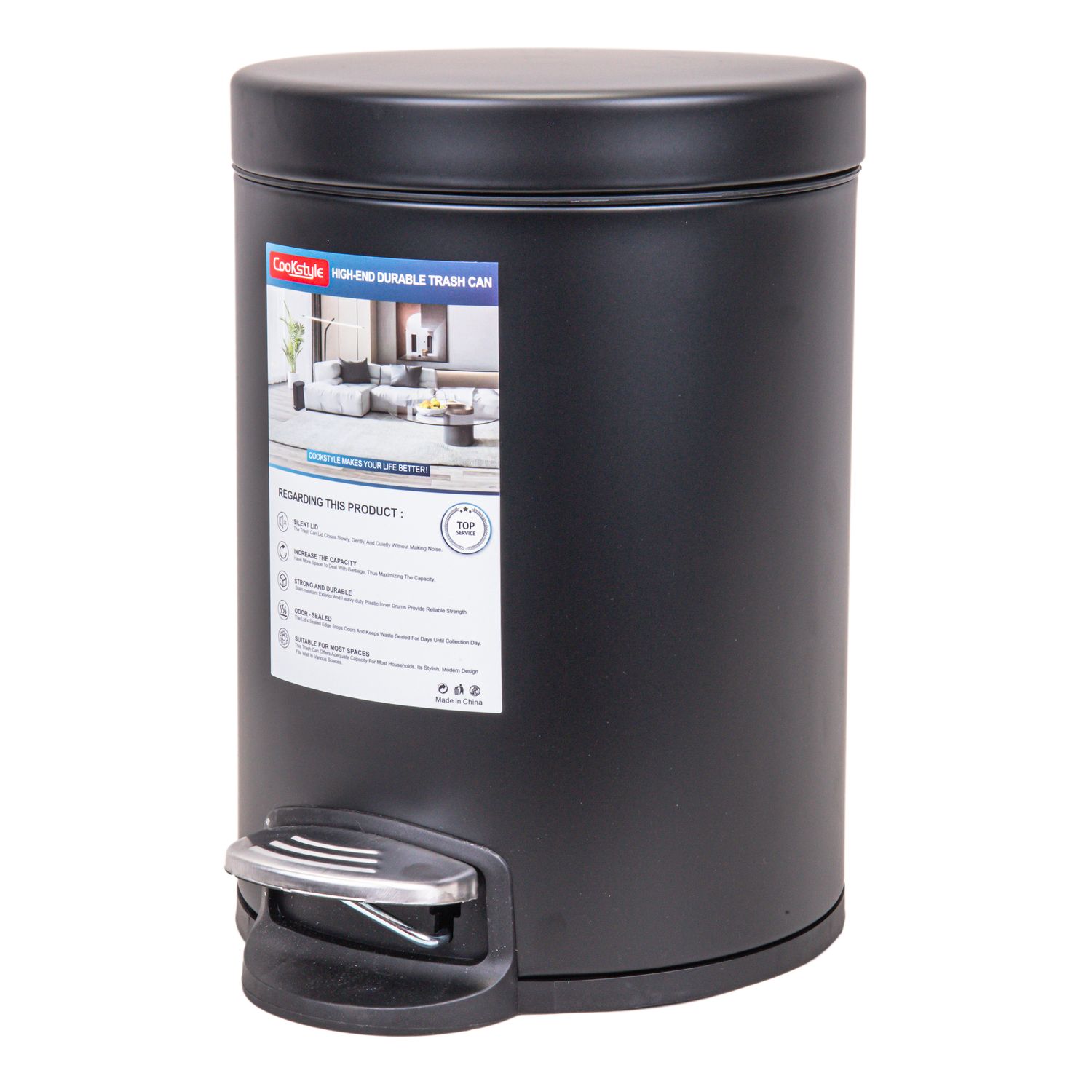 CESTO DE BASURA REDONDO 5L ACERO INOX - NEGRO MATE