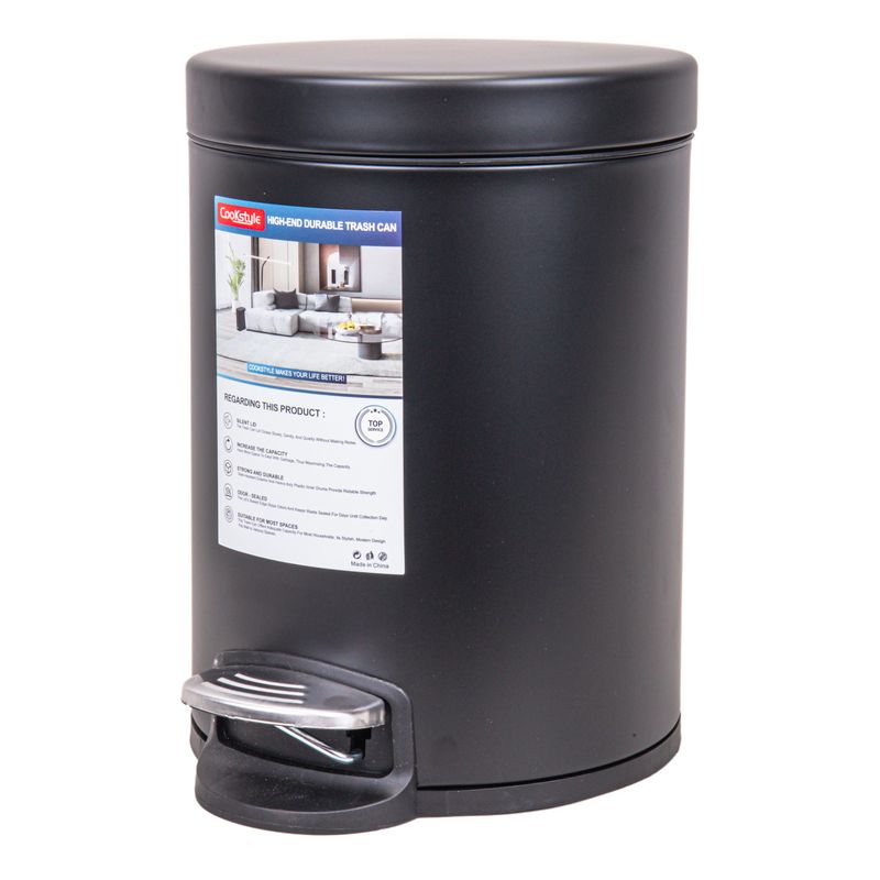 CESTO DE BASURA REDONDO 5L ACERO INOX - NEGRO MATE