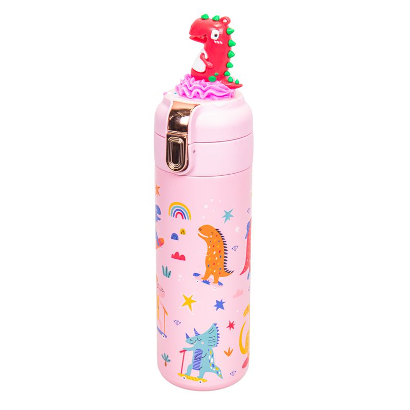 BOTELLA DE AGUA TERMICA INFANTIL DINOSAURIO 350ML ROSA