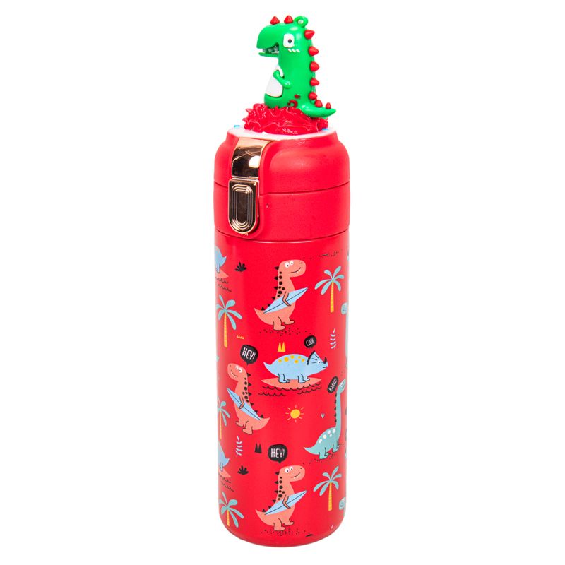 BOTELLA DE AGUA TERMICA INFANTIL DINOSAURIO 350ML ROJO