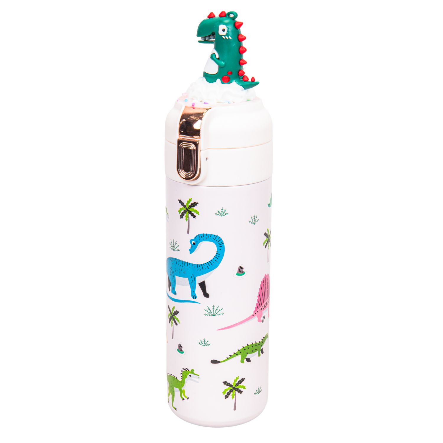 BOTELLA DE AGUA TERMICA INFANTIL DINOSAURIO 350ML CREMA