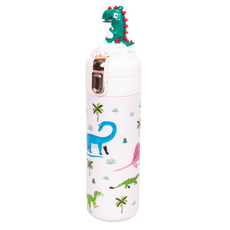 BOTELLA DE AGUA TERMICA INFANTIL DINOSAURIO 350ML CREMA
