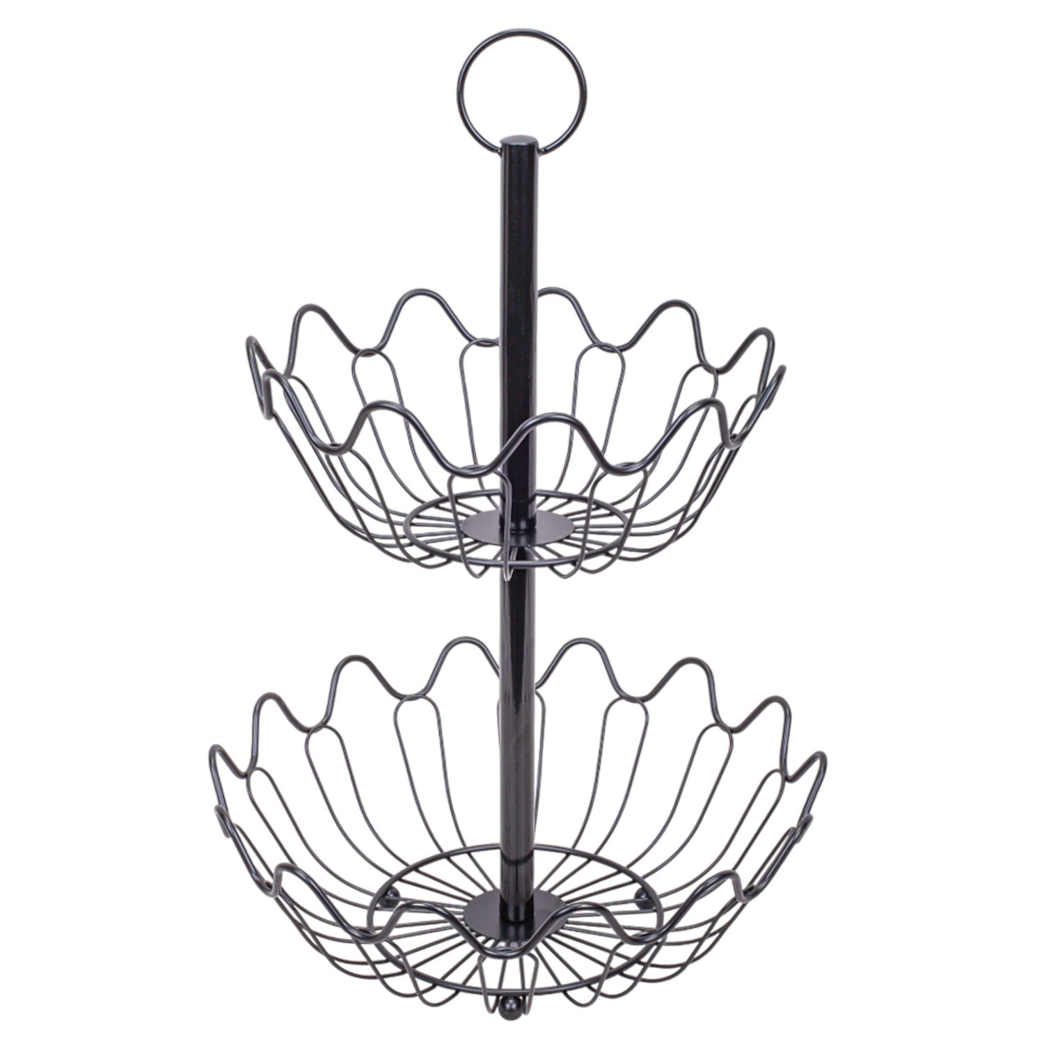 FRUTERO DECORATIVO DE DOS NIVELES DE METAL NEGRO