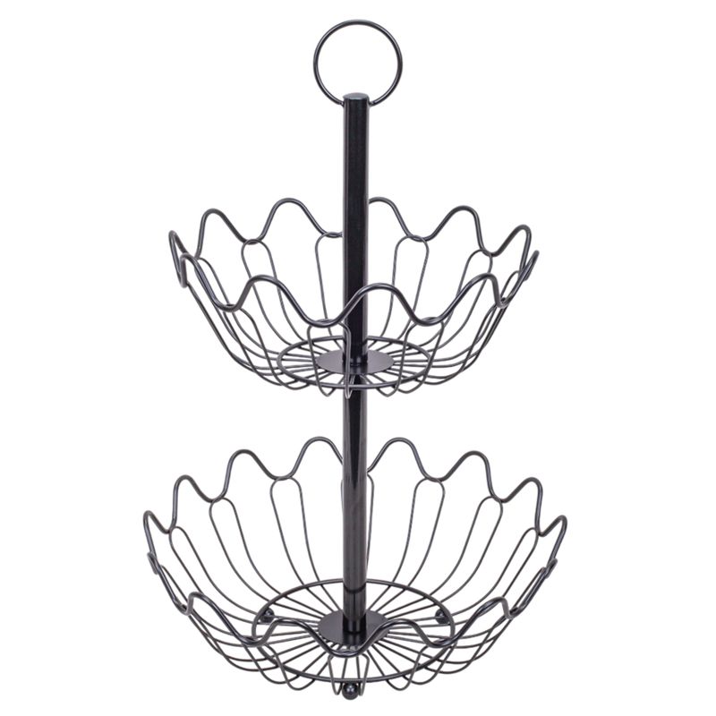 FRUTERO DECORATIVO DE DOS NIVELES DE METAL NEGRO