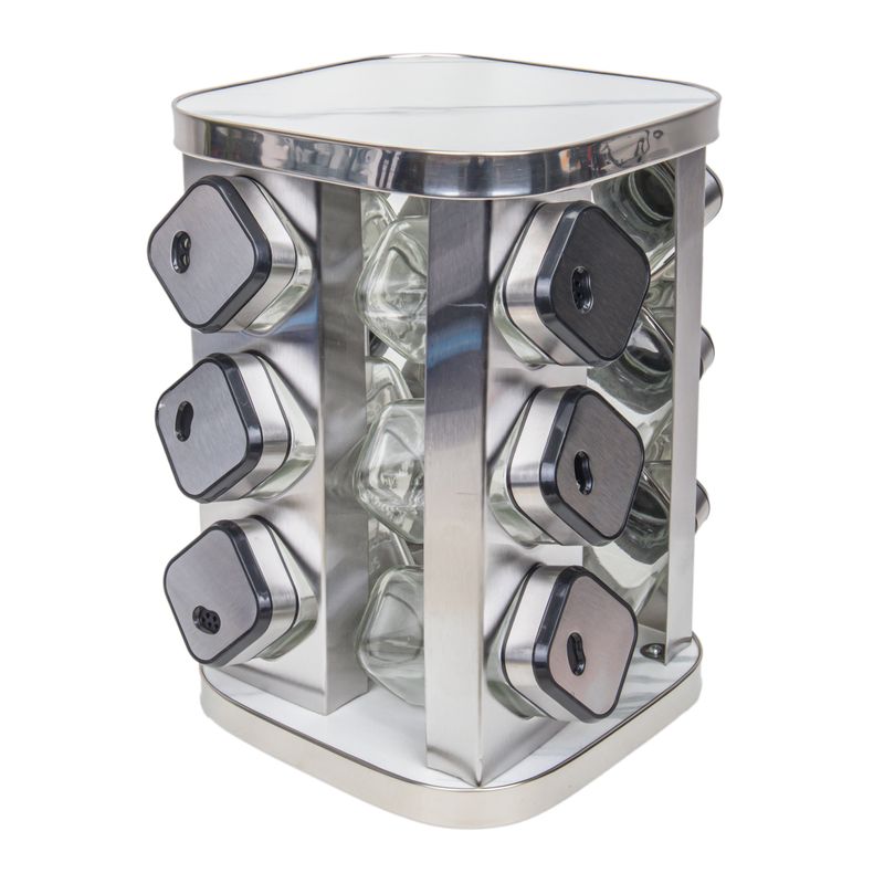 CONDIMENTERO GIRATORIO DE INOX CON 12 FRASCOS DE VIDRIO