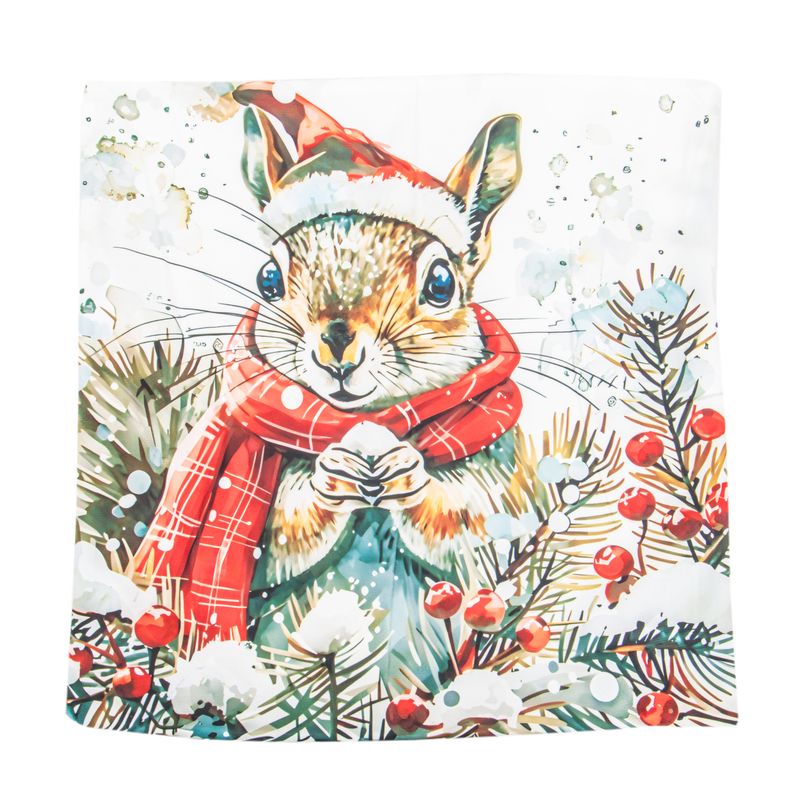 FUNDA DE ALMOHADA NAVIDEÑA 43X43CM CON DISEÑO DE ARDILLA 