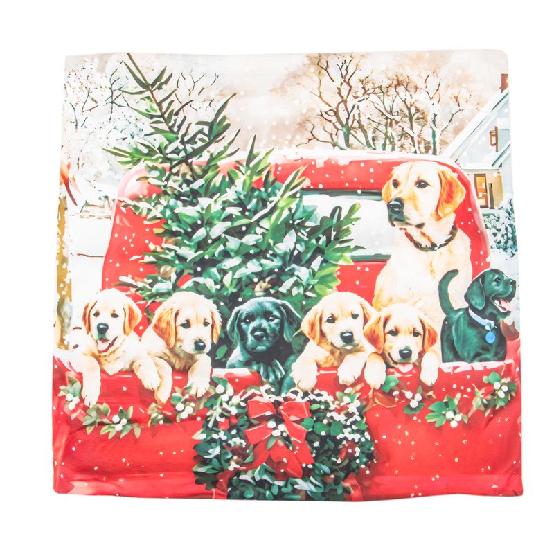 FUNDA DE ALMOHADA NAVIDEÑA 43X43CM CON DISEÑO DE PERRITOS
