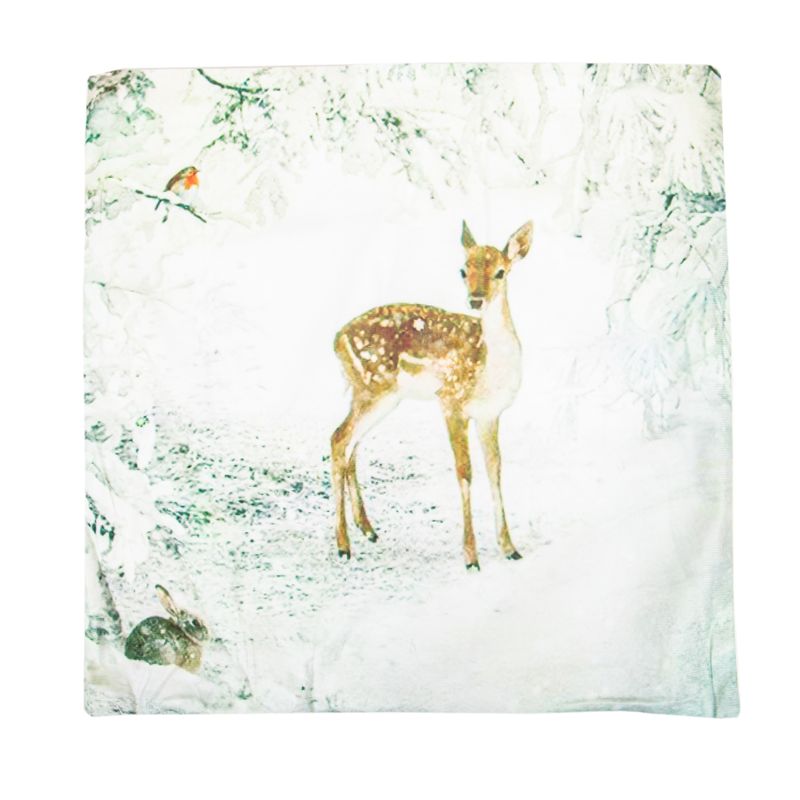 FUNDA DE ALMOHADA NAVIDEÑA 43X43CM CON DISEÑO DE VENADO