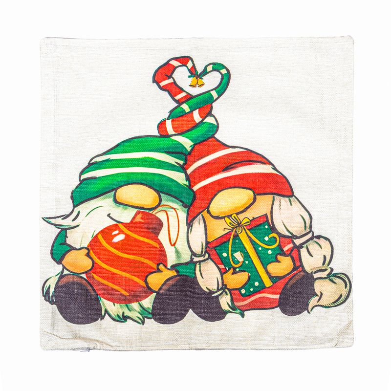 FUNDA DE ALMOHADA NAVIDEÑA 43X43CM CON DISEÑO DE GNOMOS CON REGALO