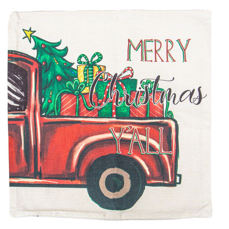 FUNDA DE ALMOHADA NAVIDEÑA 43X43CM CON DISEÑO DE CAMIONETA ROJA 