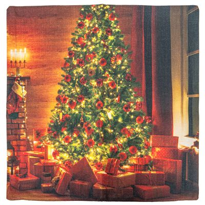 FUNDA DE ALMOHADA NAVIDEÑA 43X43CM CON DISEÑO DE ARBOL DE NAVIDAD