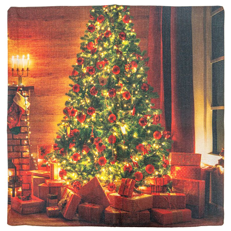 FUNDA DE ALMOHADA NAVIDEÑA 43X43CM CON DISEÑO DE ARBOL DE NAVIDAD