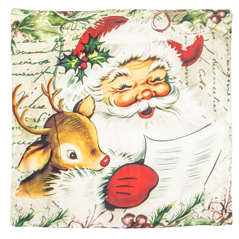 FUNDA DE ALMOHADA NAVIDEÑA 43X43CM CON DISEÑO DE SANTA CLAUS