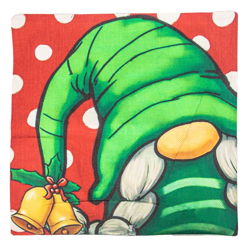 FUNDA DE ALMOHADA NAVIDEÑA 43X43CM CON DISEÑO DE GNOMO VERDE