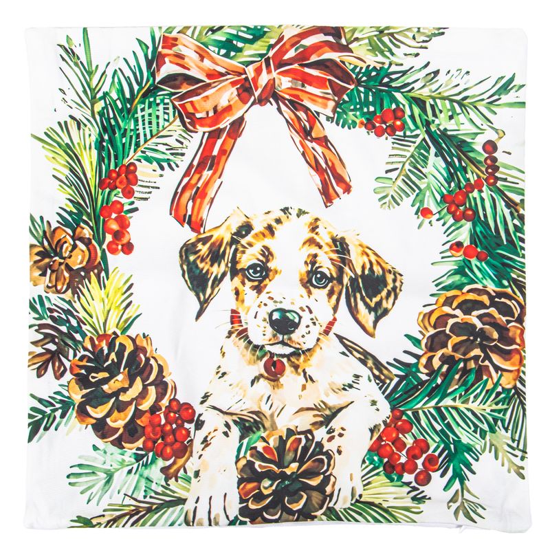 FUNDA DE ALMOHADA NAVIDEÑA 43X43CM CON DISEÑO DE PERRITO