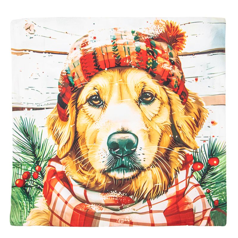 FUNDA DE ALMOHADA NAVIDEÑA 43X43CM CON DISEÑO DE PERRO 