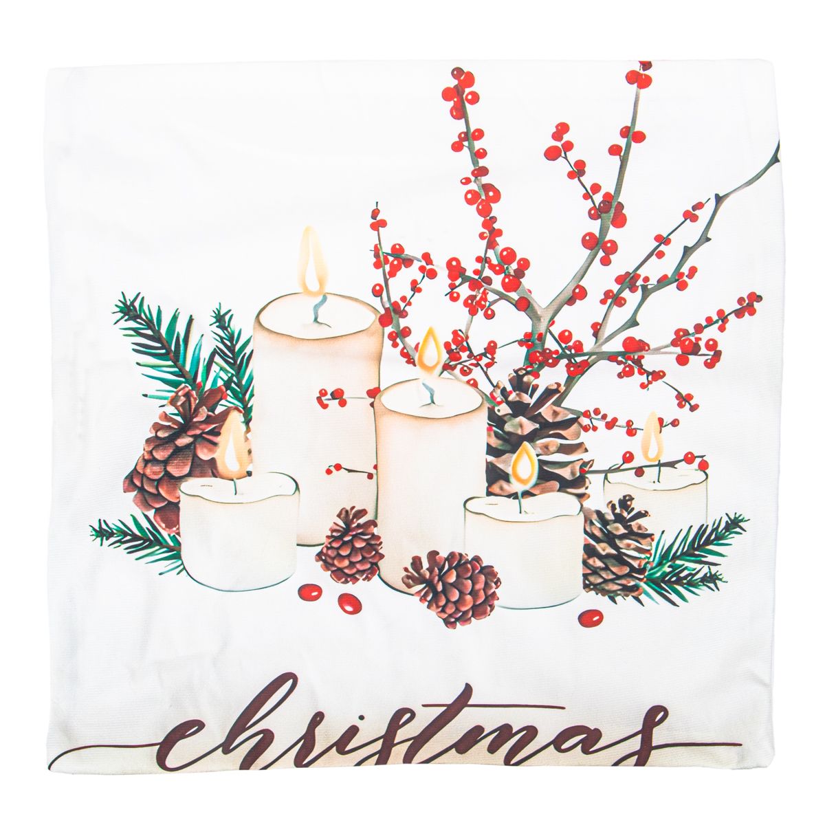 FUNDA DE ALMOHADA NAVIDEÑA 43X43CM CON DISEÑO DE VELAS