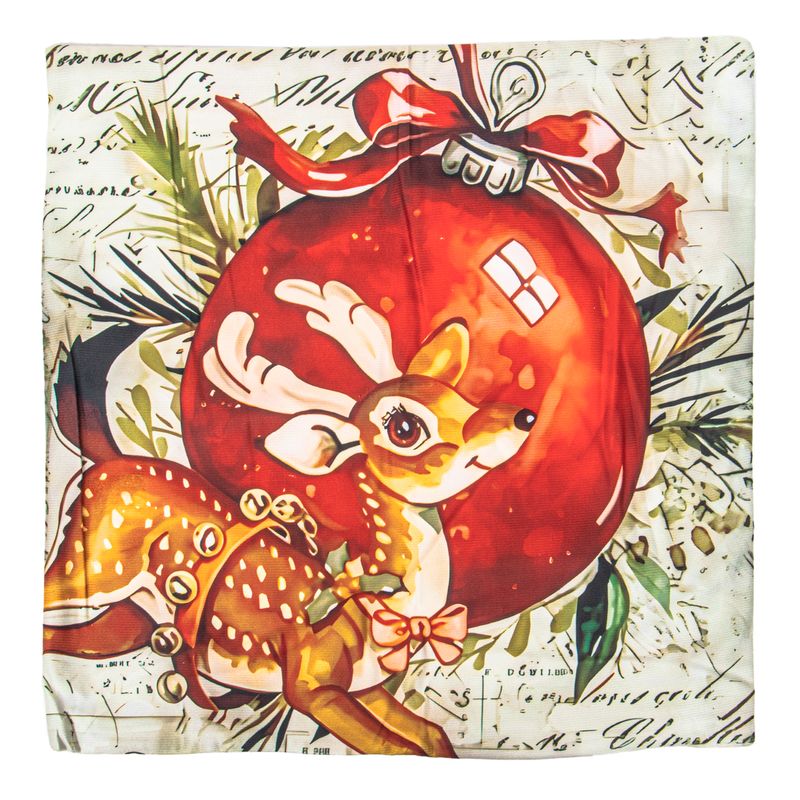 FUNDA DE ALMOHADA NAVIDEÑA 43X43CM CON DISEÑO DE ADORNO NAVIDEÑO