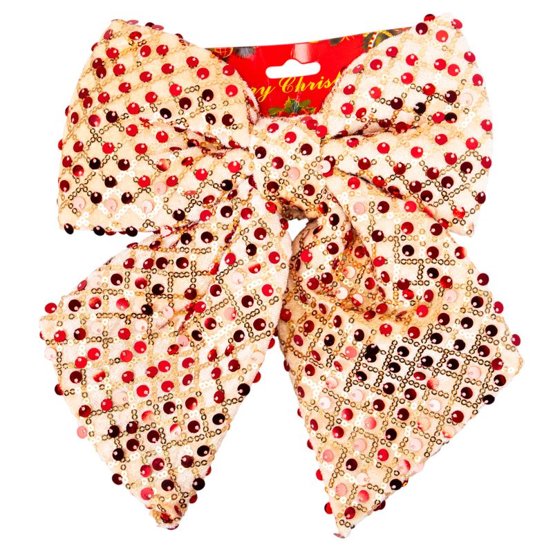 MOÑO DECORATIVO NAVIDEÑO DORADO CON LENTEJUELAS MULTICOLOR 21.5X24.5 CM