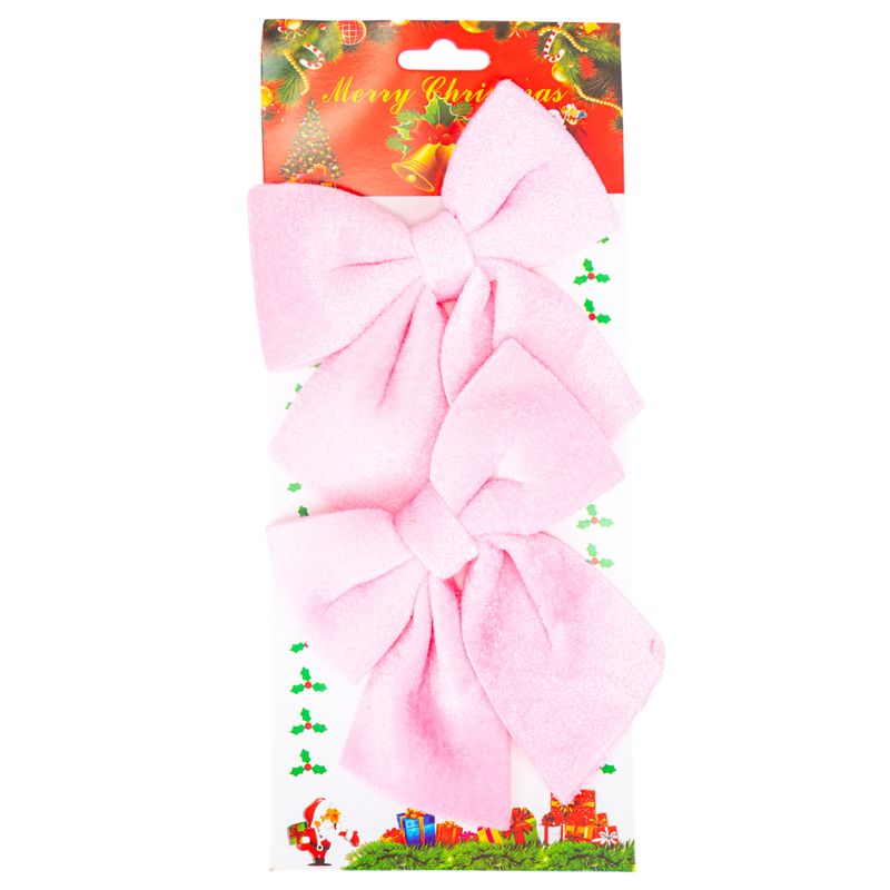 MOÑOS DECORATIVO NAVIDEÑOS ROSA CON BRILLOS  13X14 CM  2PZS