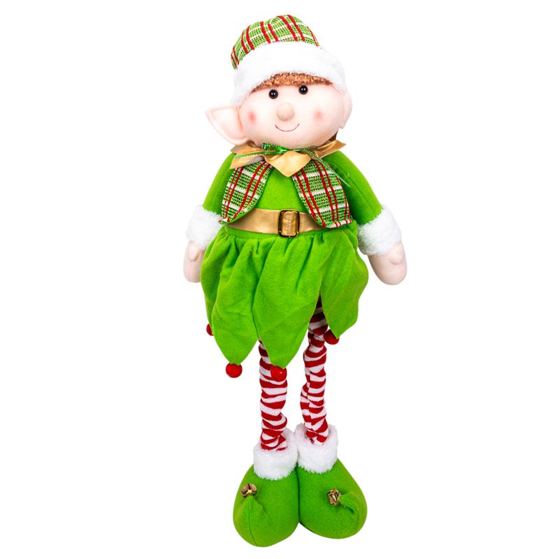 MUÑECO NAVIDEÑO DE ELFO RETRÁCTIL 44 A 78CM VERDE