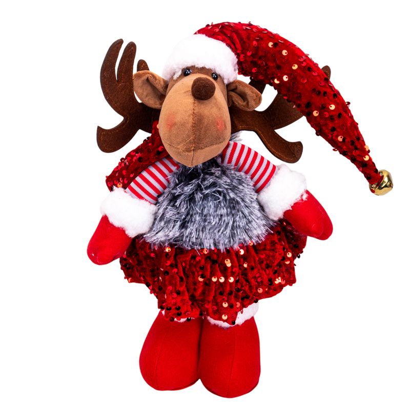 MUÑECO NAVIDEÑO DE RENO CON LENTEJUELAS 38 CM