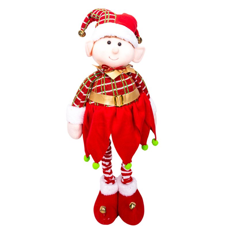 MUÑECO NAVIDEÑO DE ELFO RETRÁCTIL 44 A 78CM ROJO