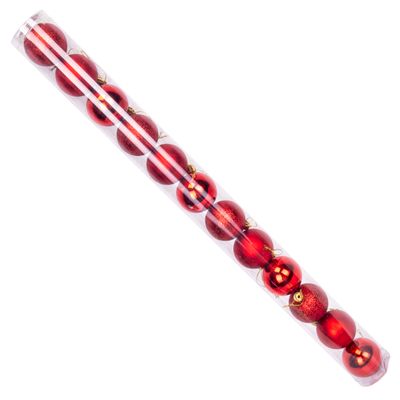 BOLA NAVIDEÑA CON 12 PZS DE 5 CM ROJO