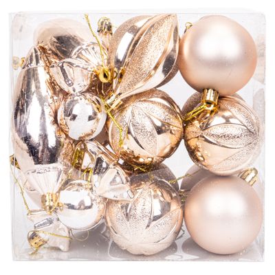 BOLA NAVIDEÑA CON 20 PZS DE 6 CM CHAMPAGNE