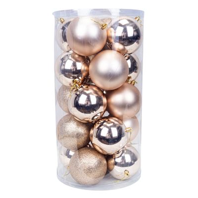 BOLA NAVIDEÑA CON 20 PZS DE 10 CM CHAMPAGNE