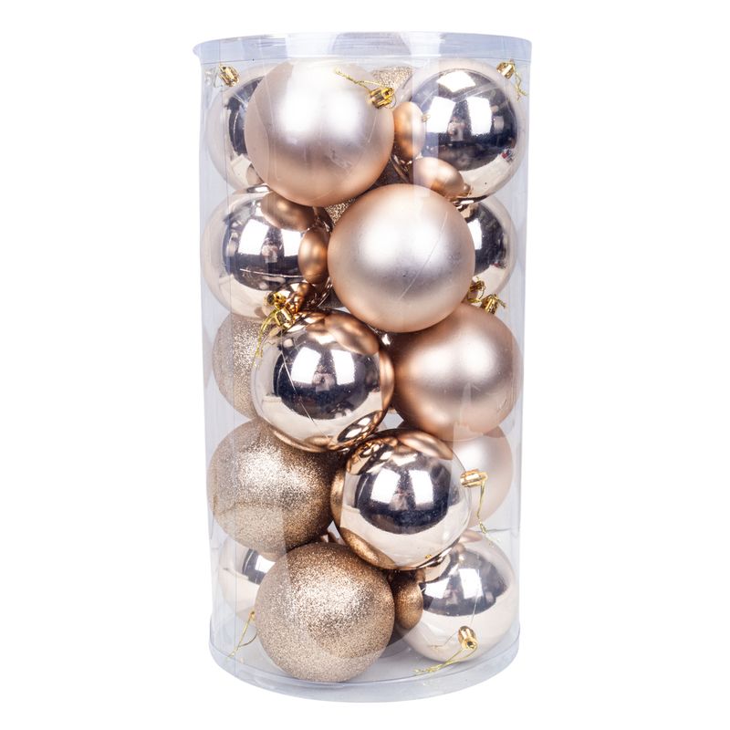BOLA NAVIDEÑA CON 20 PZS DE 10 CM CHAMPAGNE