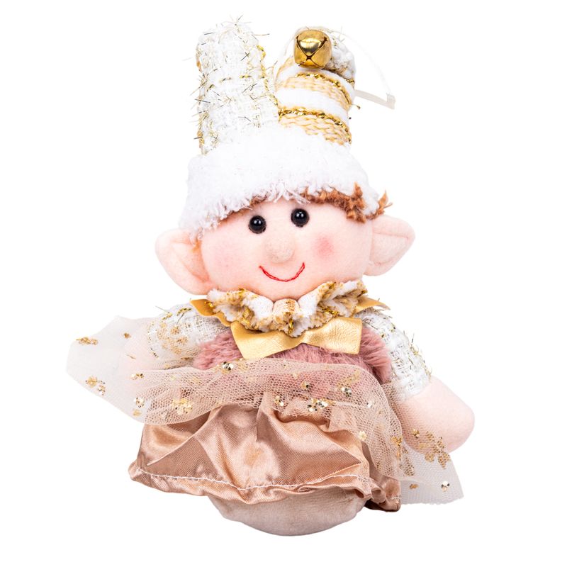 MUÑECO DE NAVIDAD CON BRILLOS 15CM - BLANCO Y DORADO