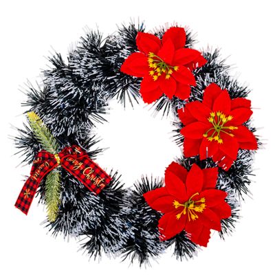 CORONA DE NAVIDAD 25CM - NIEVE Y LAZO A CUADROS