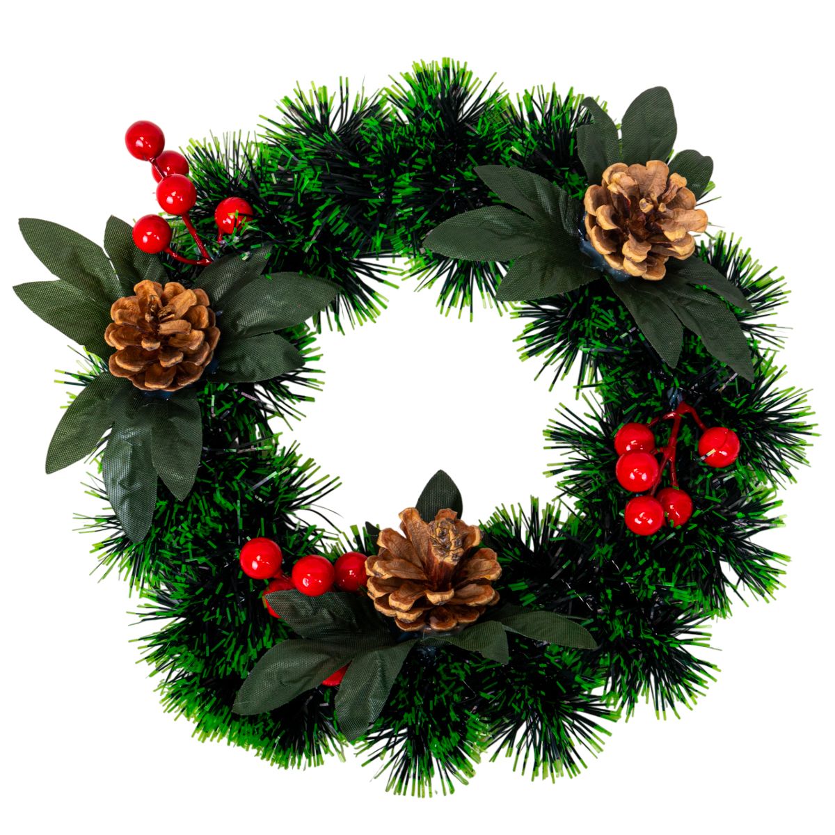 CORONA DE NAVIDAD 25CM - PINOS Y BAYAS ROJAS