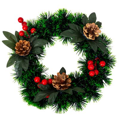 CORONA DE NAVIDAD 25CM - PINOS Y BAYAS ROJAS
