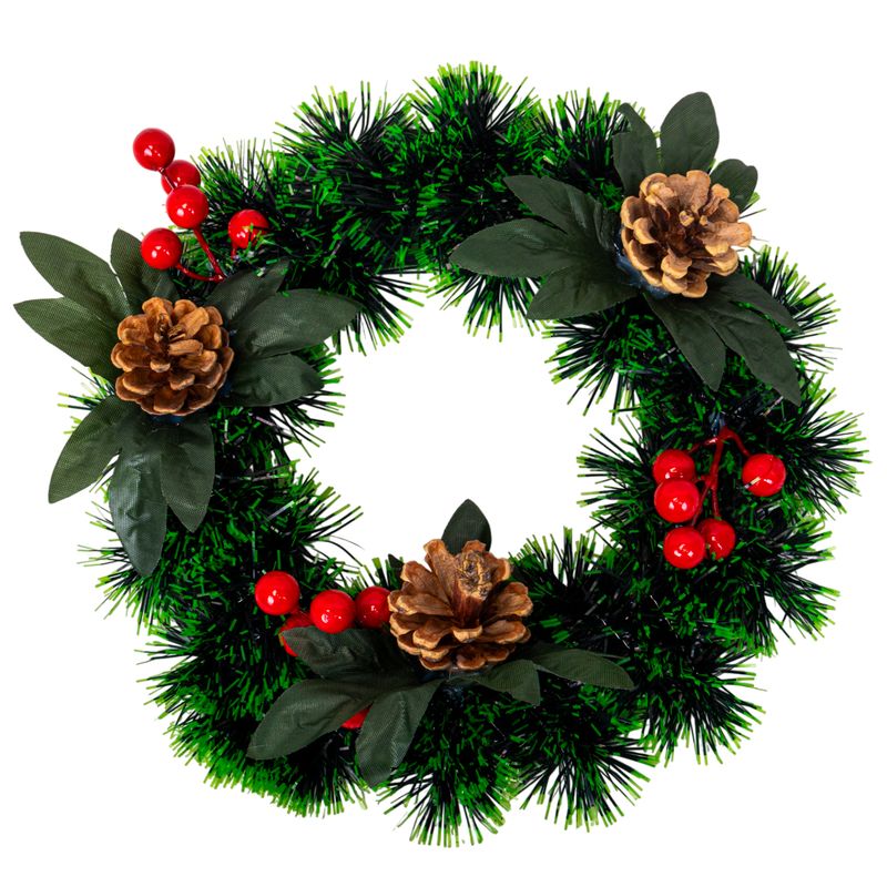 CORONA DE NAVIDAD 25CM - PINOS Y BAYAS ROJAS