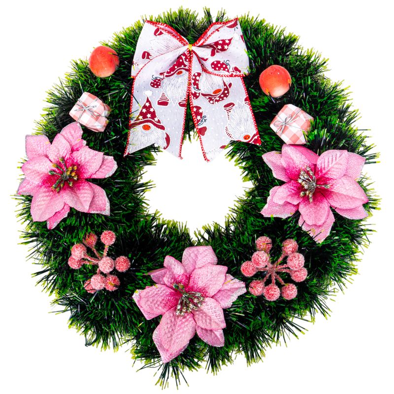 CORONA DE NAVIDAD 38CM - FLORES DE PASCUA ROSAS