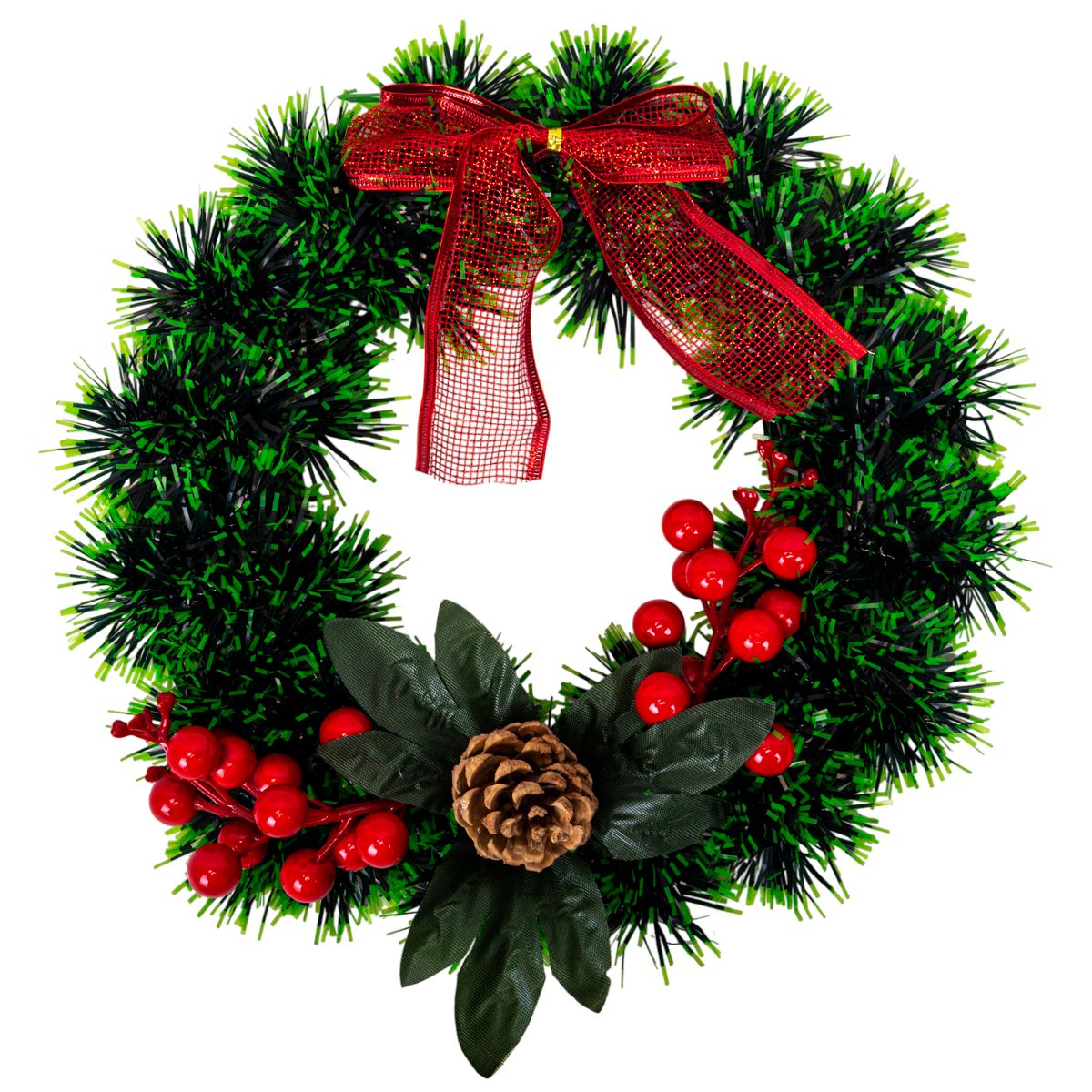 CORONA DE NAVIDAD 25CM - BAYAS ROJAS Y LAZO COBRE