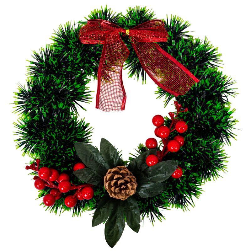 CORONA DE NAVIDAD 25CM - BAYAS ROJAS Y LAZO COBRE
