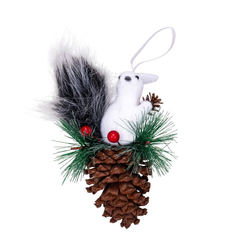 ADORNO NAVIDEÑO PIÑA CON ARDILLA BLANCA 16X7CM